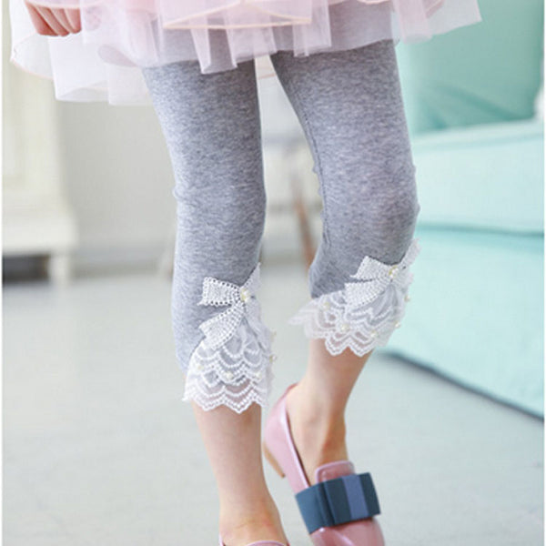 Girl's Bow Lace Leggings